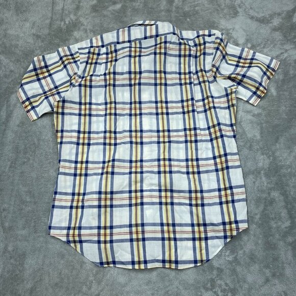 Mens Wells & Morris Plaid Short Sleeve Button-Up Shirt Size M Blue/Yellow 6078 - Picture 2 of 7